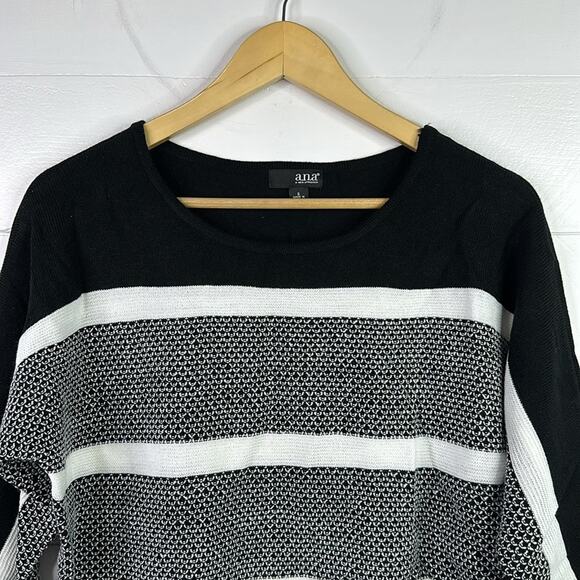 ANA Black White Stripe Knit 3/4 Sleeve Scoop Neck Sweater Top Shirt‎ Size Small - Picture 5 of 11
